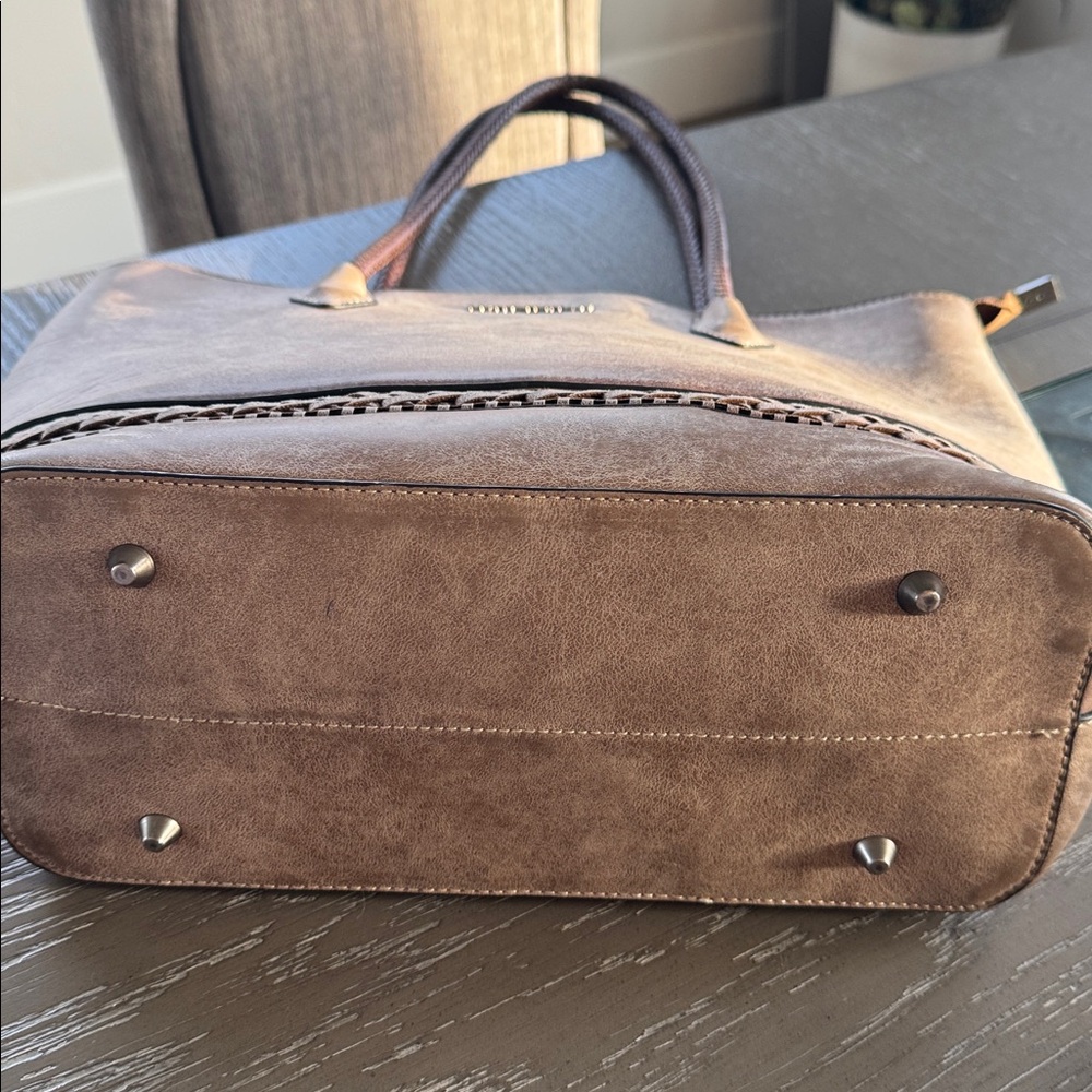 Montana West Pewter Brown Faux Leather Concealed Carry Bag Tote Braided Details - Picture 15 of 15
